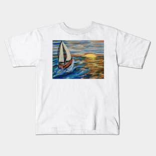 Out sailing at sunset. Kids T-Shirt